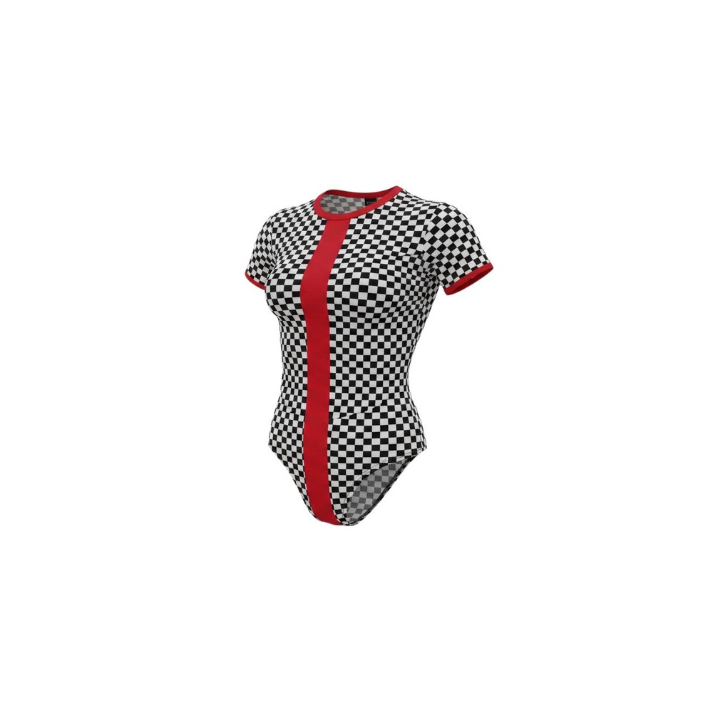 rue21 Bodysuit Womens M Black White NWT Checkered Racing Stripe Short Sleeve